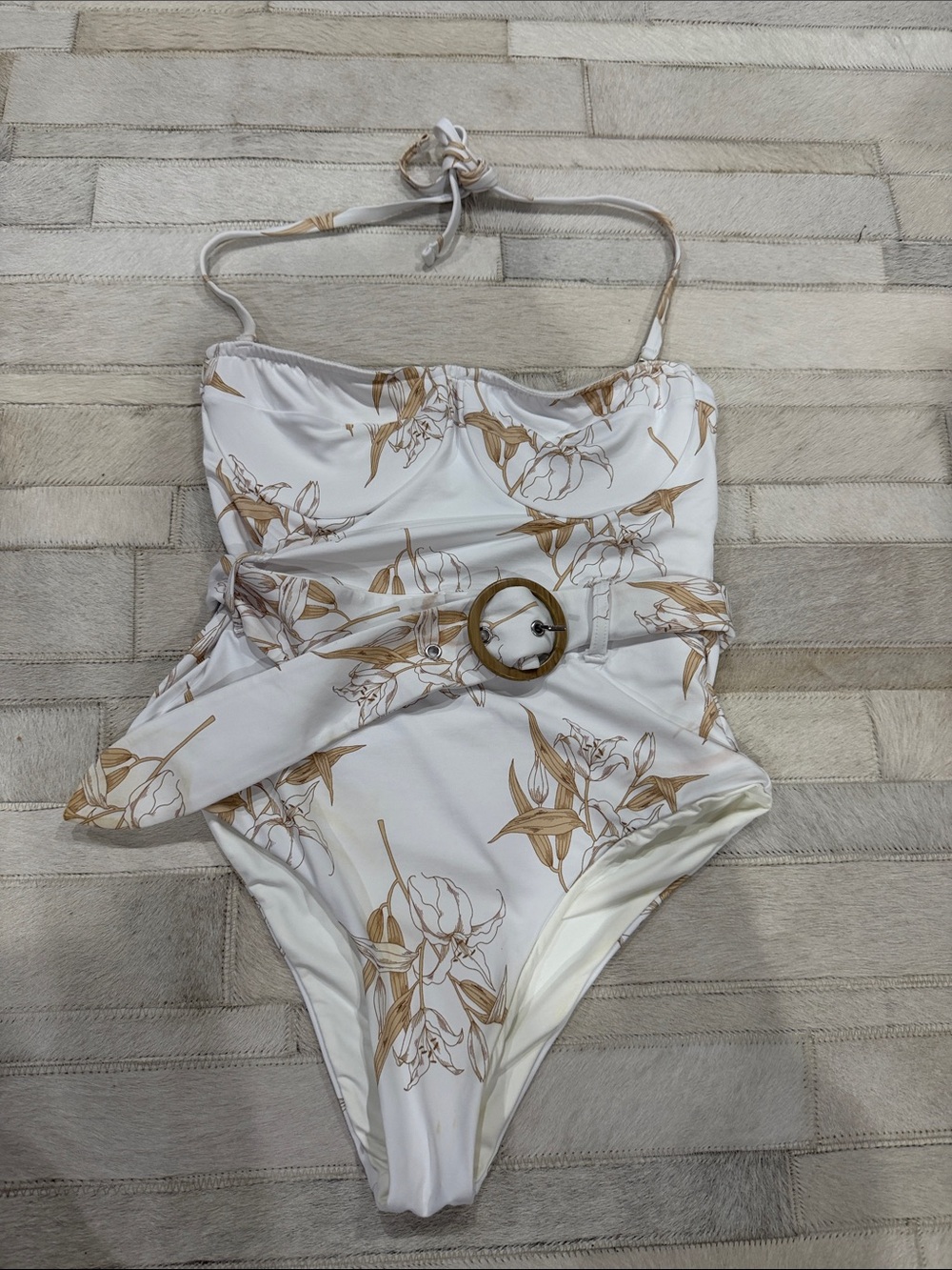 Revel Rey White Floral One-Piece Swimsuit with Belt